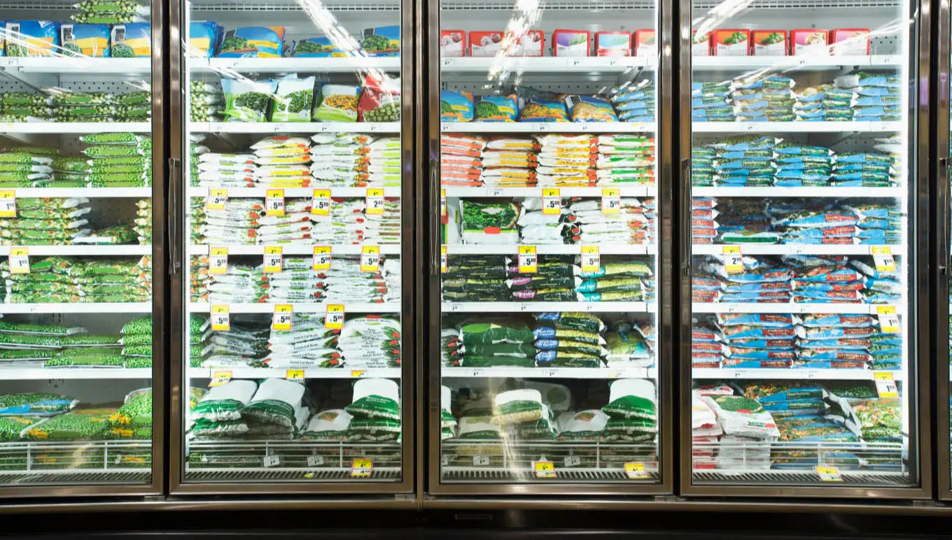 The frozen food aisle at a supermarket