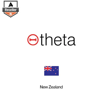 Partner Card - Theta company logo with New Zealand flag