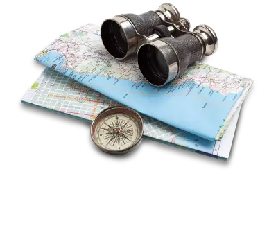 Binoculars with compass on maps