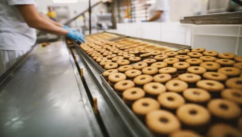 Cookies roll down a conveyer.