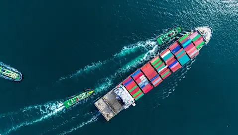 Container ship sailing.