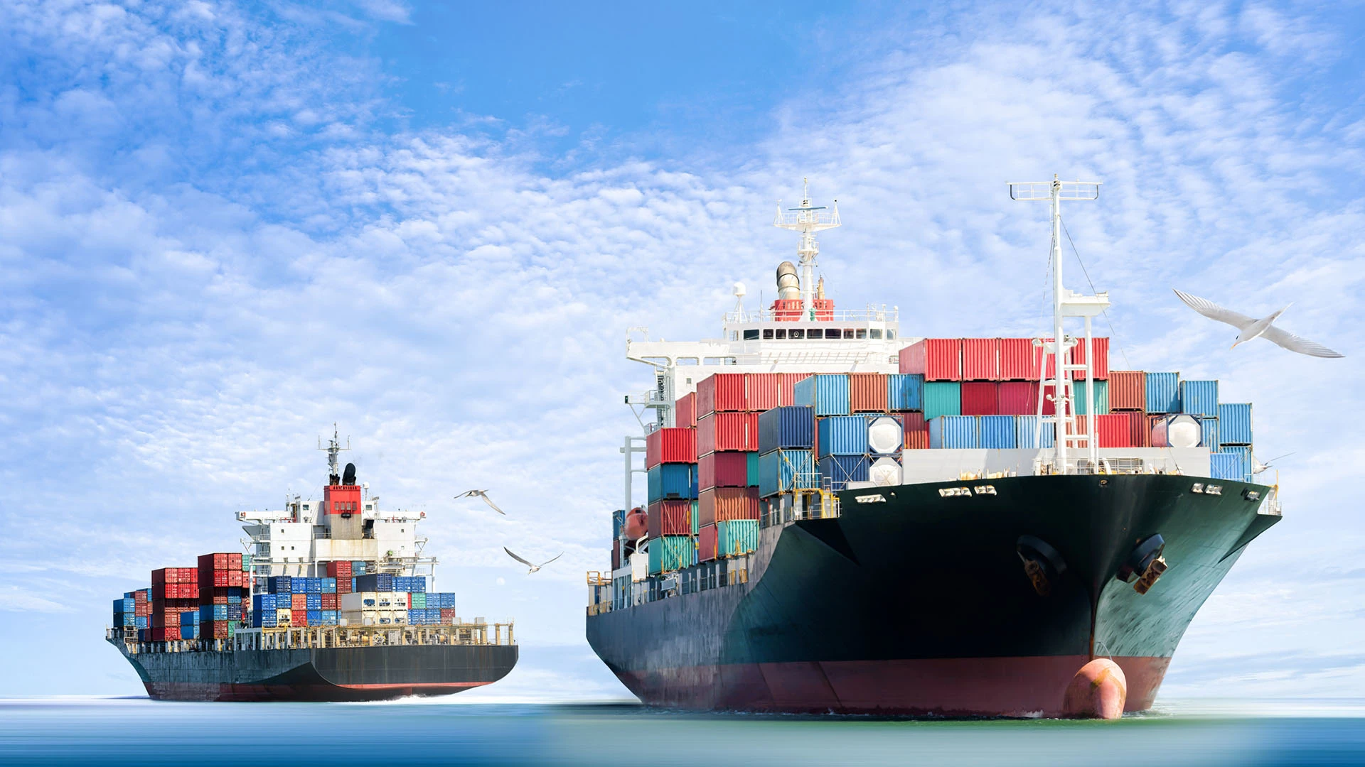 Two cargo ships sailing the ocean.