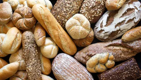 An assortment of different bread loaves and rolls.