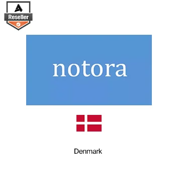 Partner Card - Notora company logo with Denmark flag