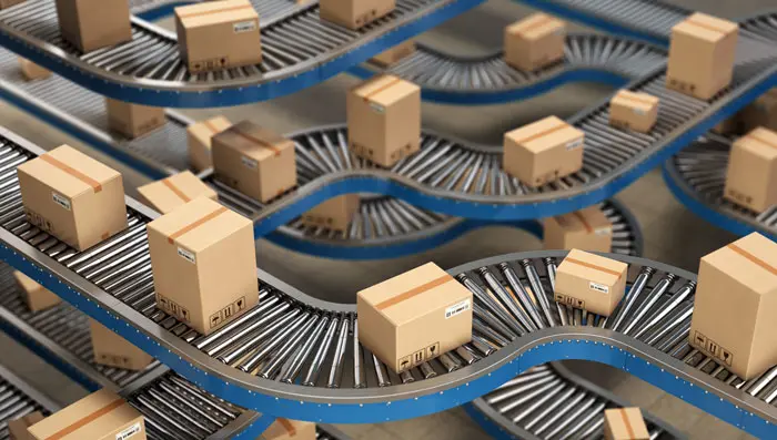 Cardboard boxes on a conveyor belt