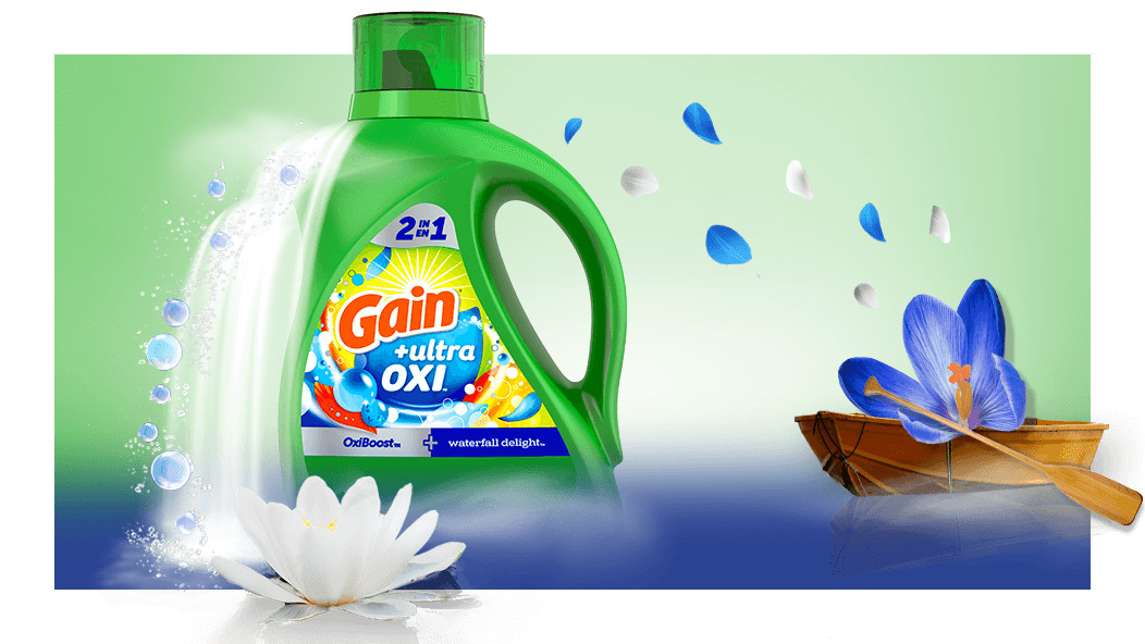 Expérience olfactive du détergent liquide Gain Ultra Oxi Waterfall Delight