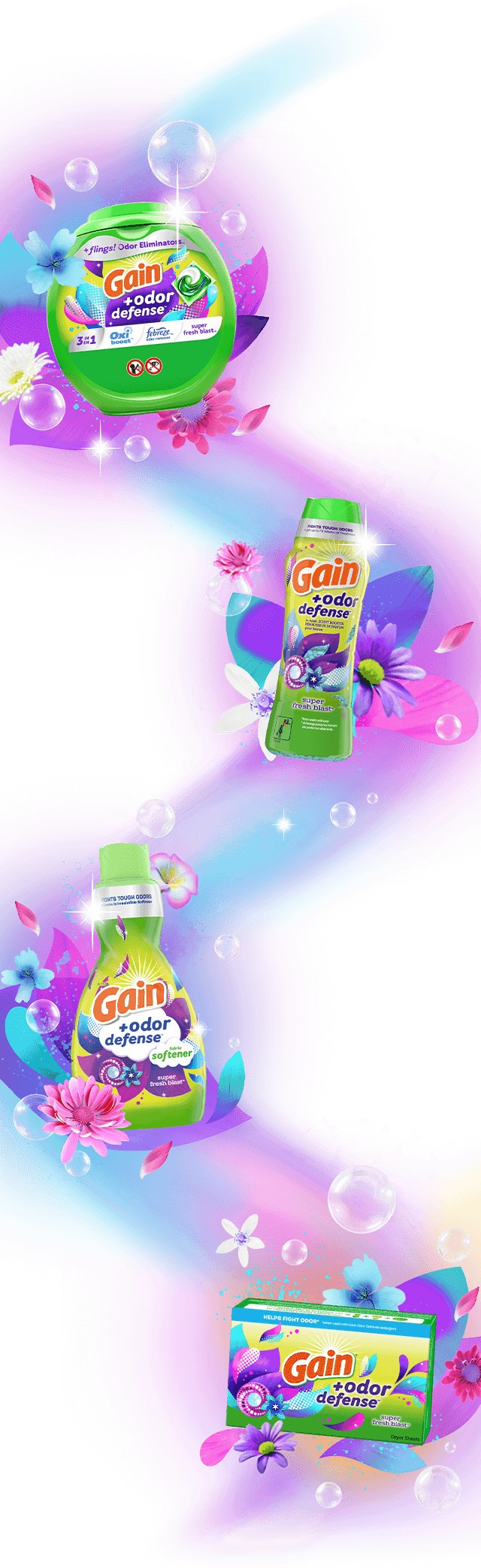 Lessive Gain+Odor Defense Super Fresh Blast Flings