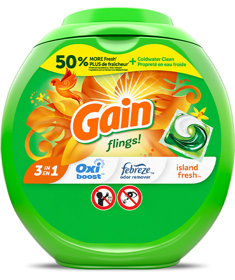 Paquet de détergent à lessive Gain Island Fresh Flings