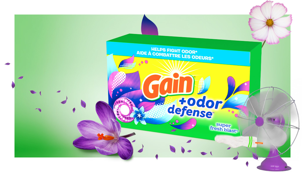 Expérience olfactive de la feuille de séchage Super Fresh Blast de Gain+Odor Defense
