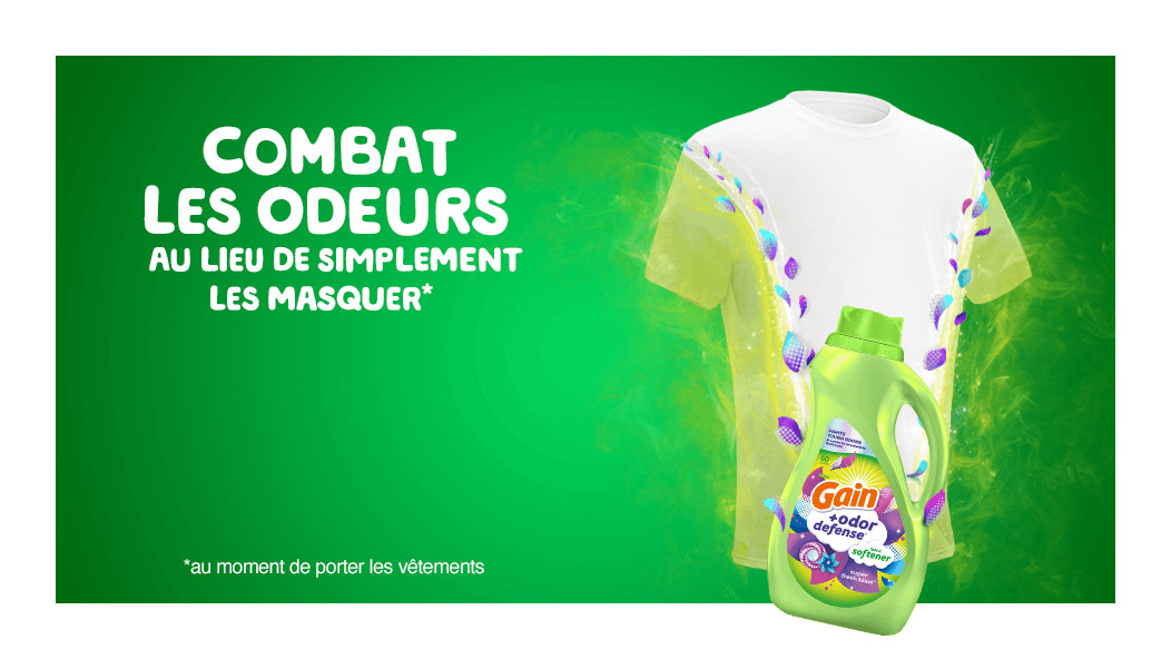 Caractéristiques et avantages du détergent à lessive Gain+Odor Defense Super Fresh Blast Fabric Softener