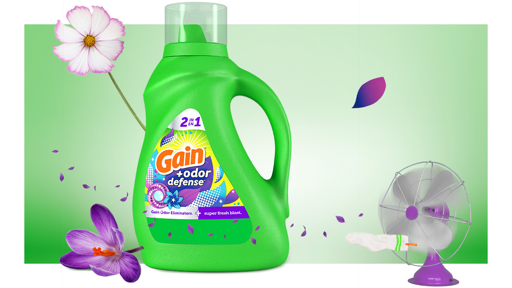 Expérience olfactive du détergent liquide Gain+Odor Defense Super Fresh Blast