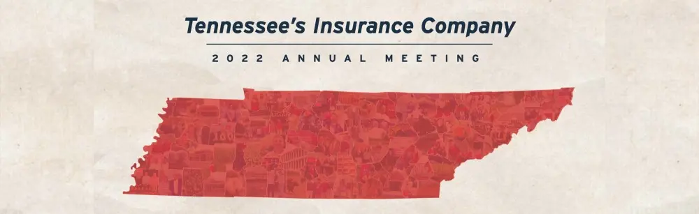 Farm Bureau Insurance of Tennessee 2022 annual meeting graphic with red outline of shape of Tennessee