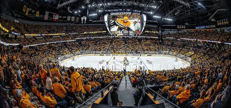 Bridgestone Arena in Nashville during a Nashville Predators hockey game