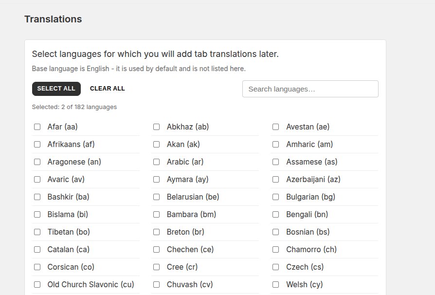 translations select