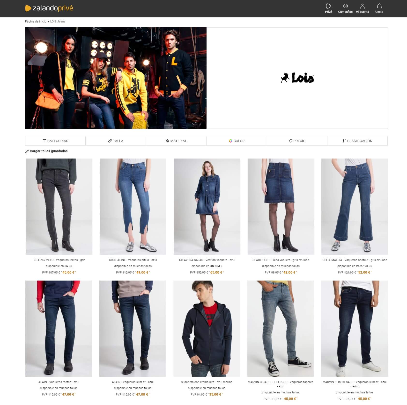 Lois Jeans precios de factory outlet Zalando Privé