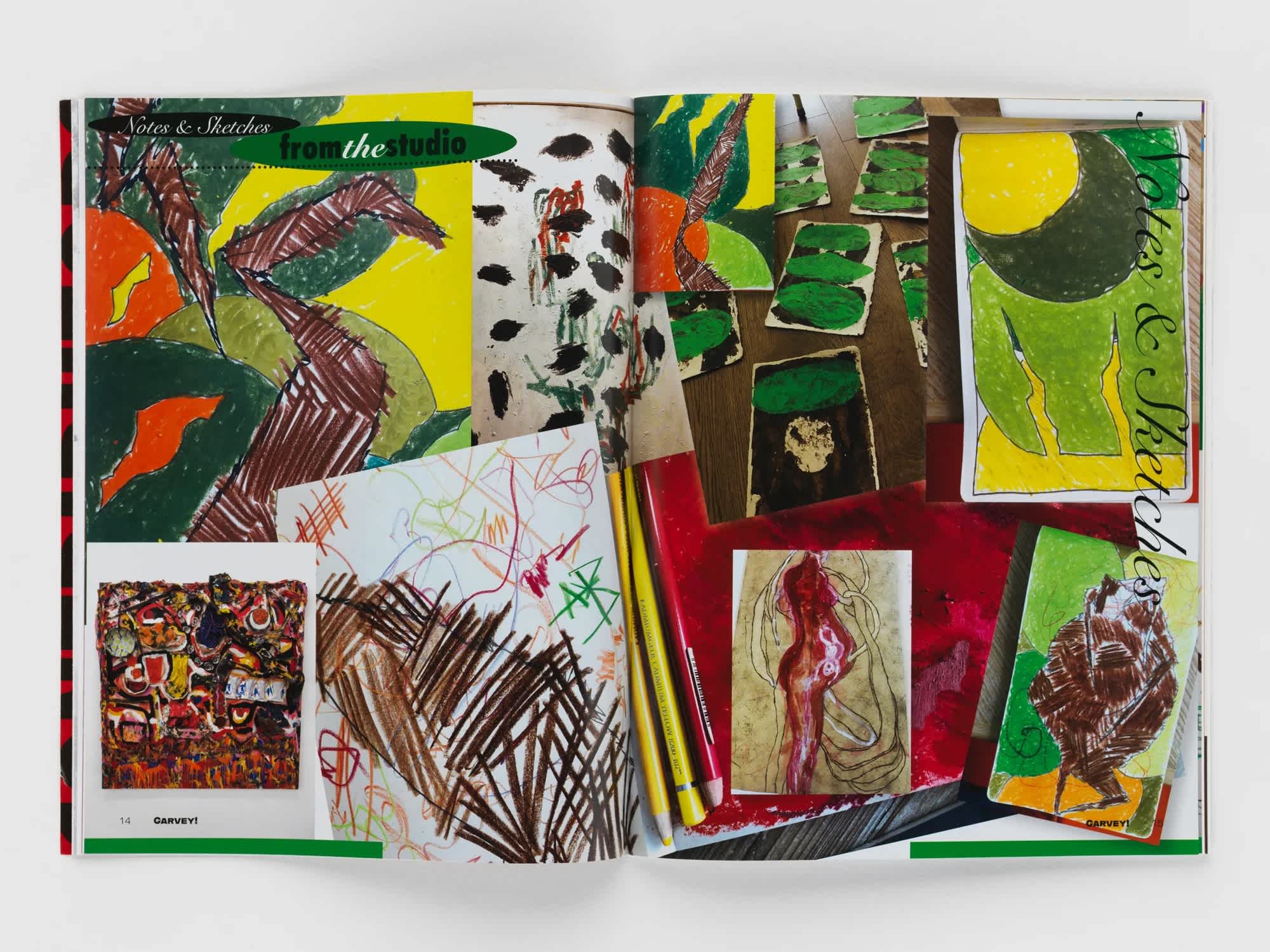 Open book with bold and colorful artwork on both pages.