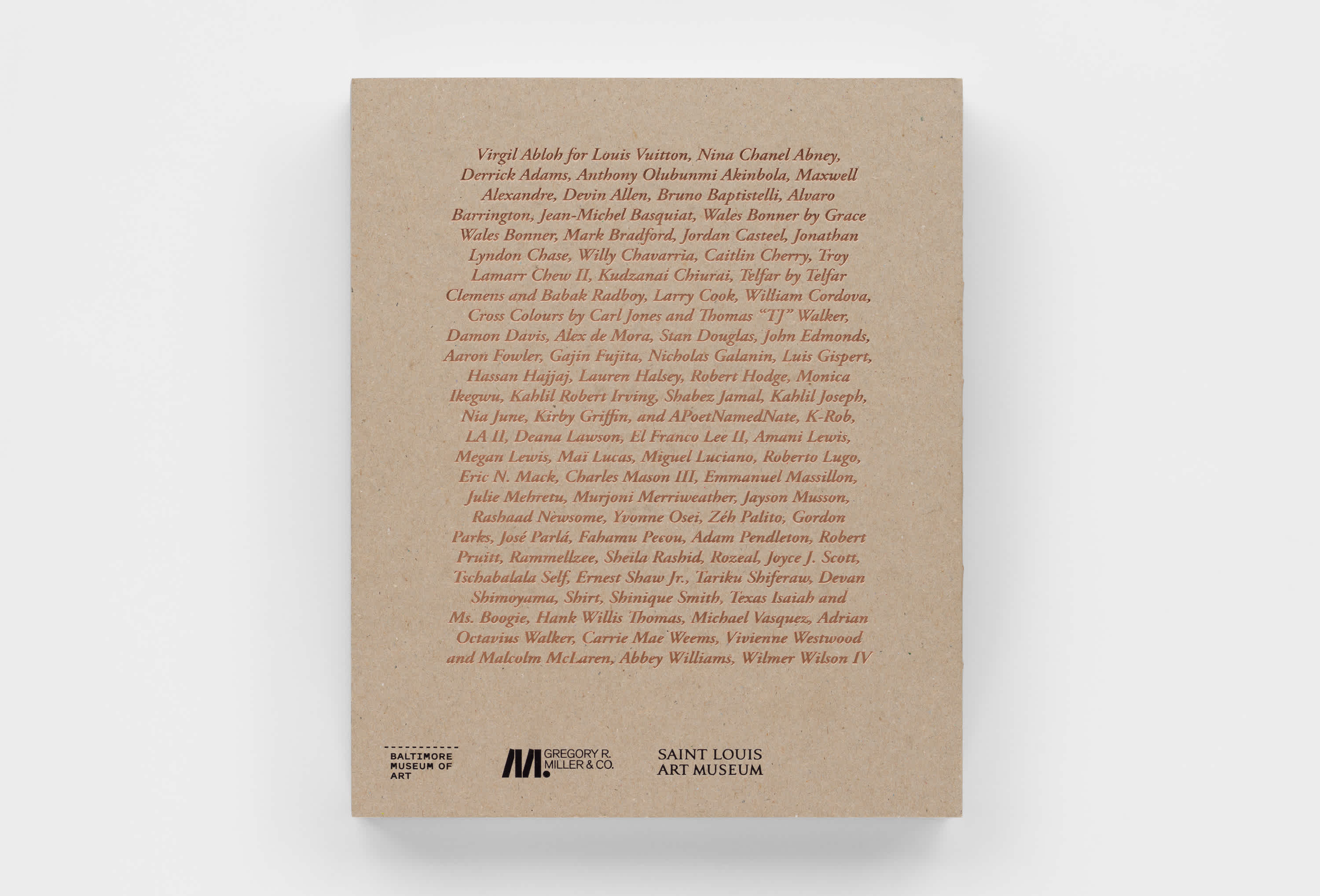 Back cover of a book with copper embossed lettering.