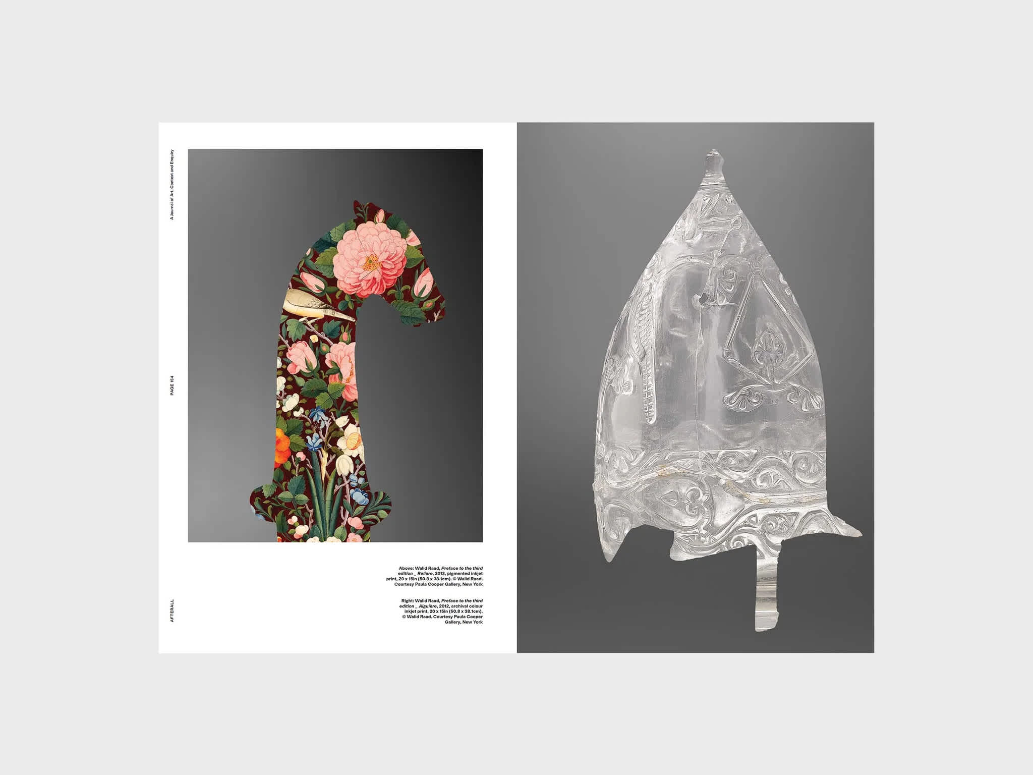 Magazine interior. The left page features a colored image with its credit in the bottom right corner near the fold. The right page has a full spread image.