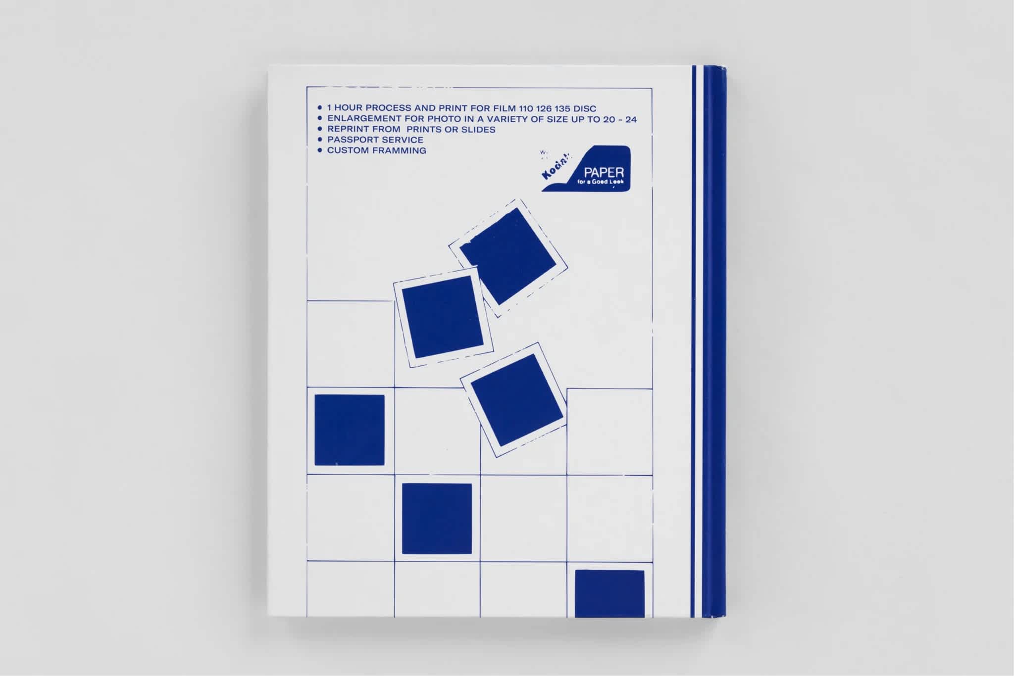 Blue and white back book cover.