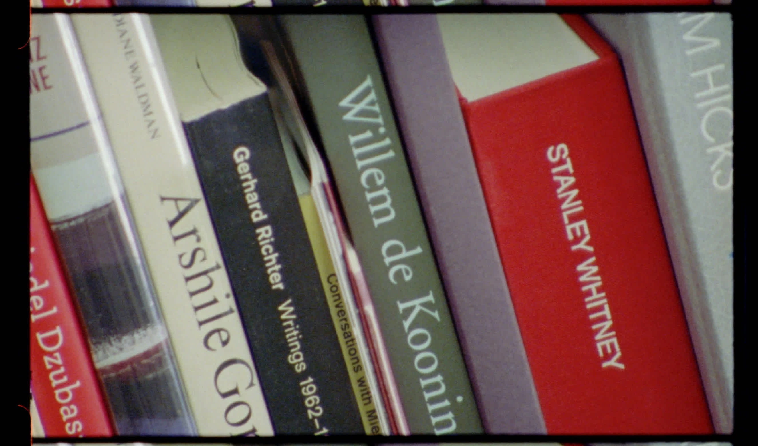 Close up of a row of art book spines.