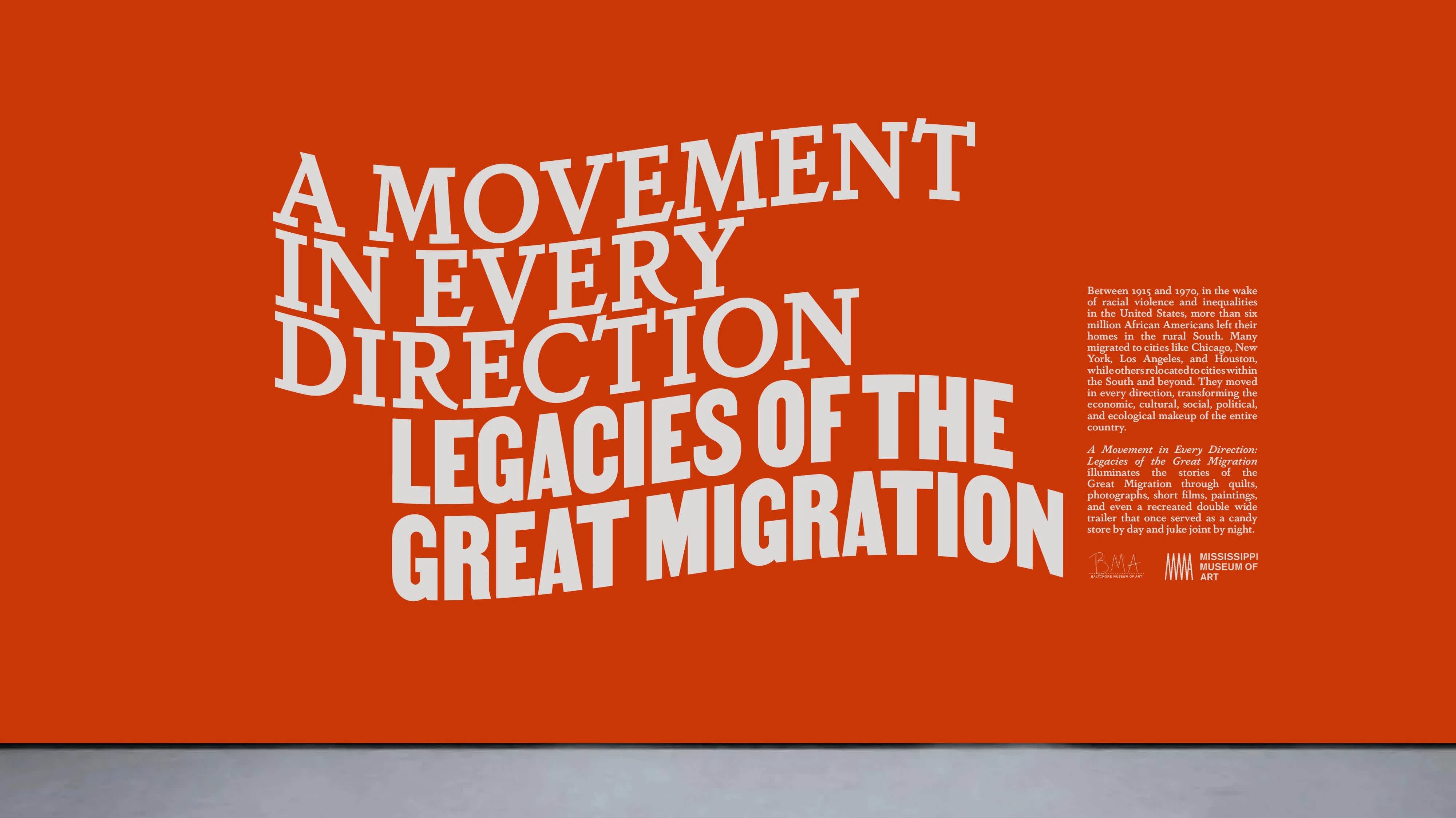 Bright red wall with undulating white text.