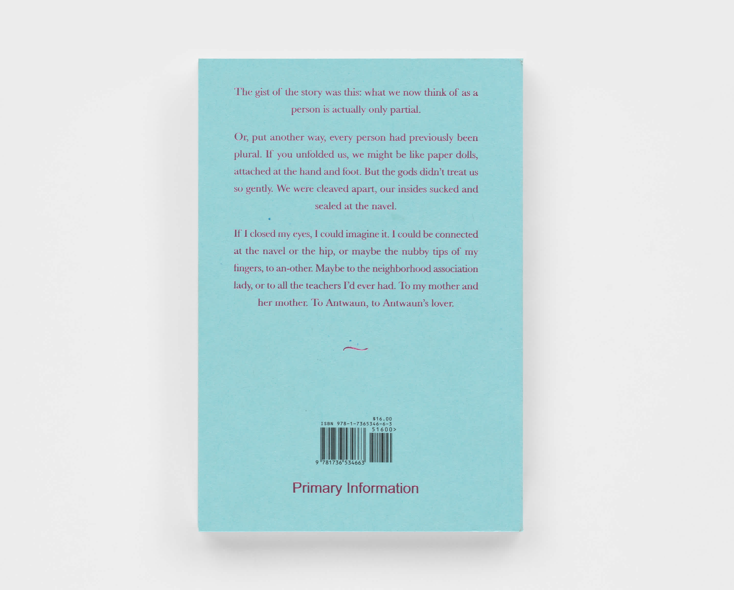 Light blue back cover of a book. Purple text runs along the top two-thirds of the cover. A barcode and the publisher's name, Primary Information, sit at the bottom. 
