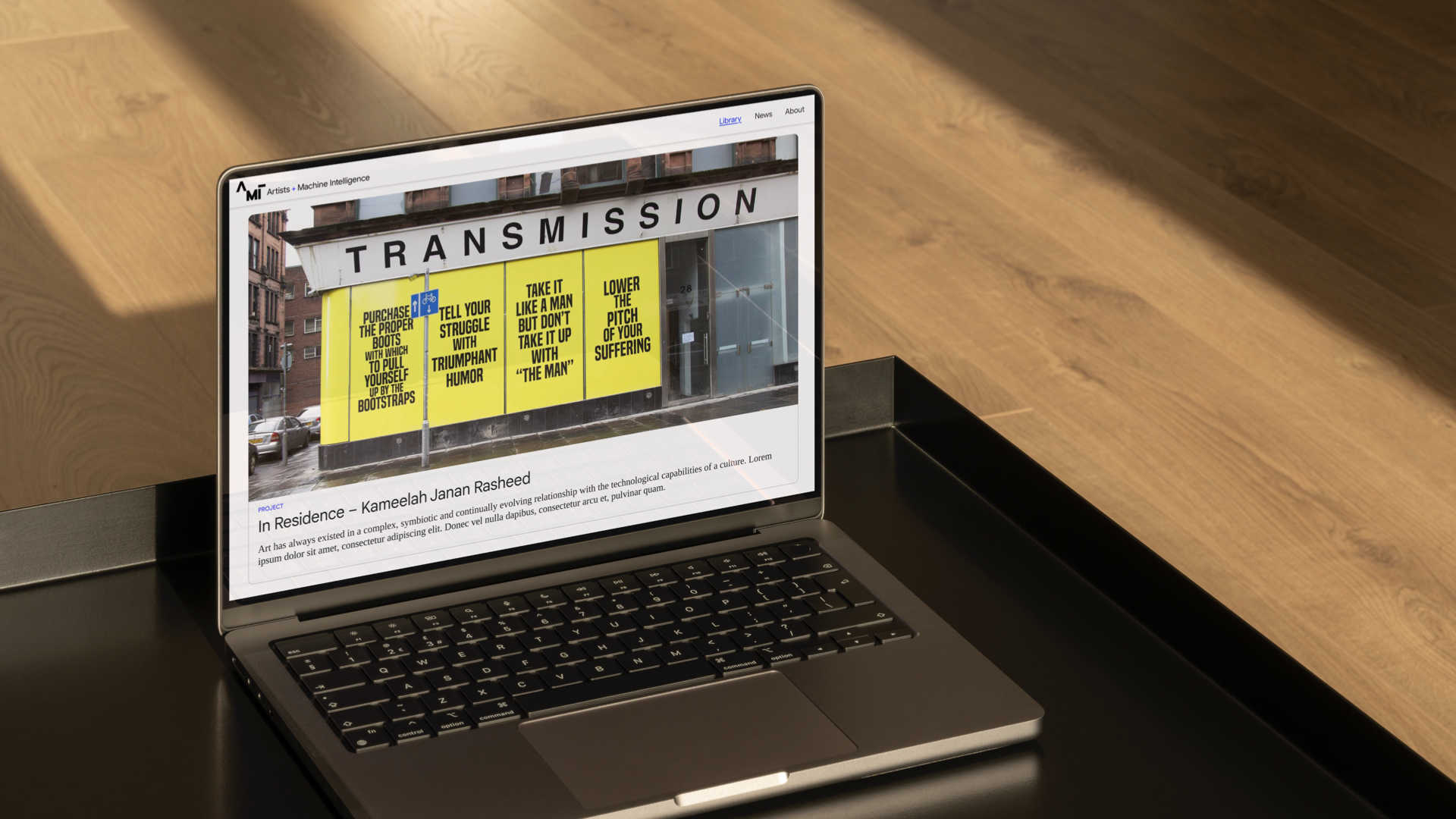 Laptop on a black table.