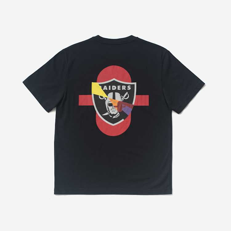 Image of a black t-shirt on a grey background.