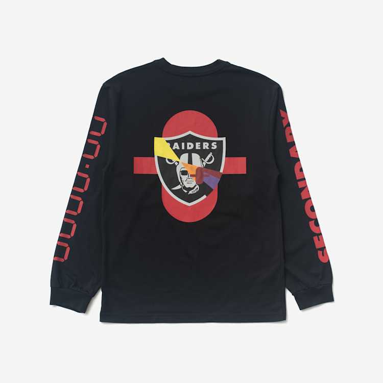 Image of a black long sleeve t-shirt on a grey background.