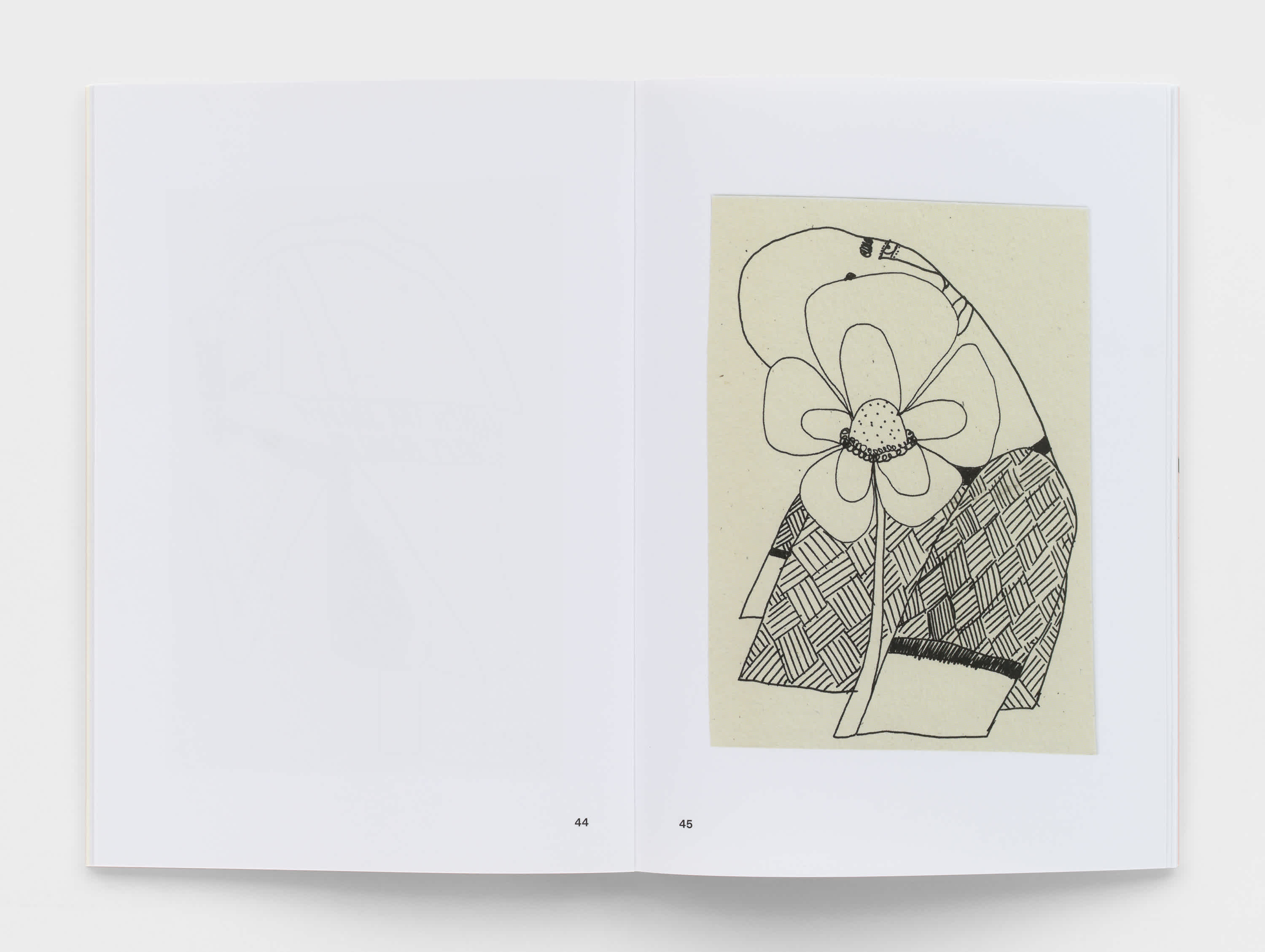 Open book with a pen drawing on the right page.