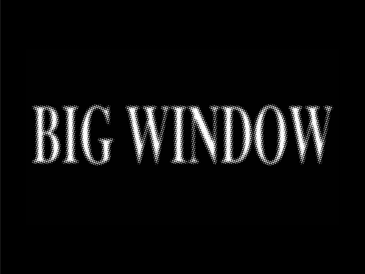 The title, 'Big Window' is written in white serif letters on a black background.