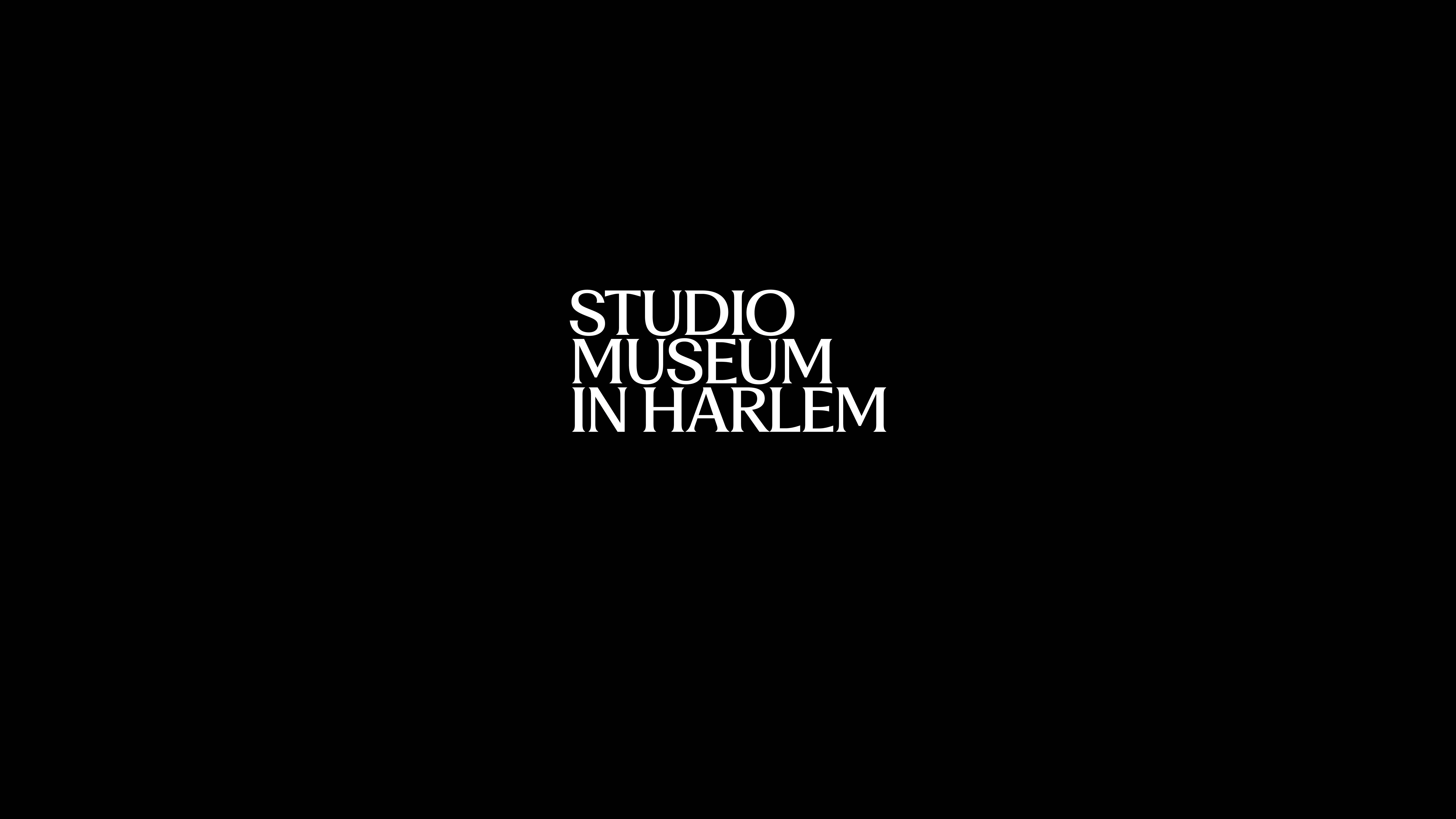 White text reading STUDIO MUSEUM IN HARLEM is centered on a solid black background.