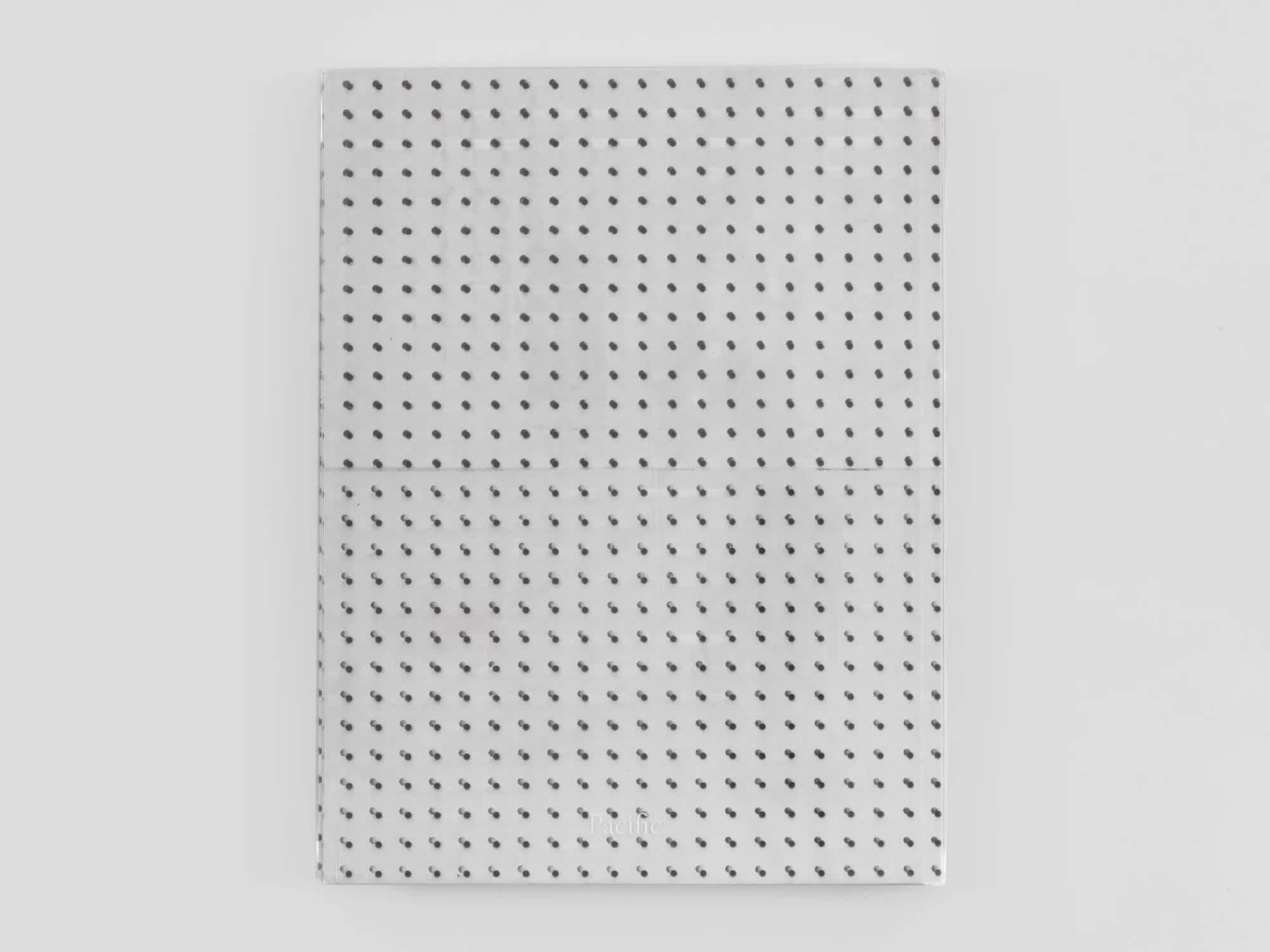 Silver back book cover with black dot grid pattern.