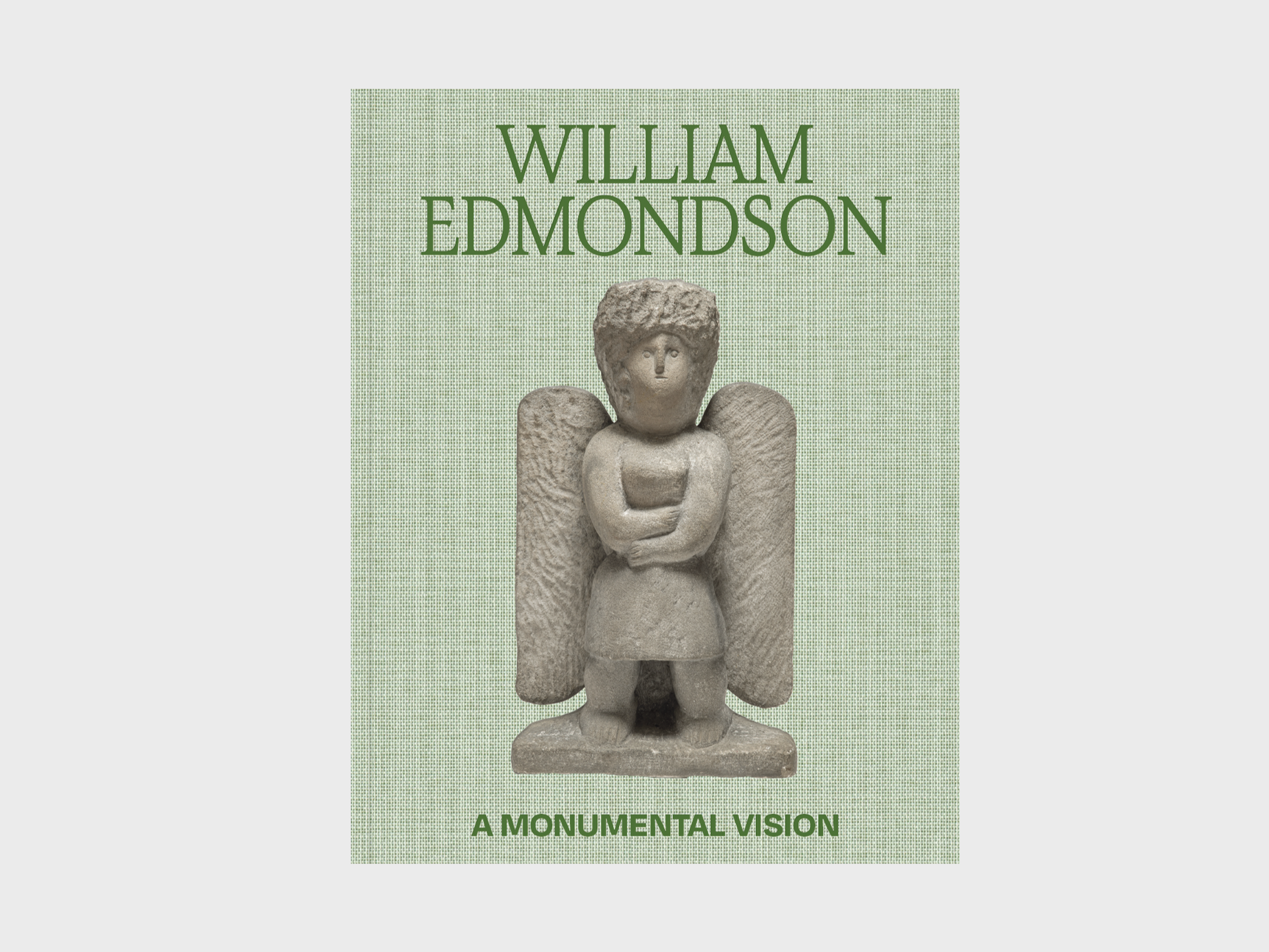 Light green book cover which features a carved stone angel in the center. Above and below the angel are the artist's name and book title. 