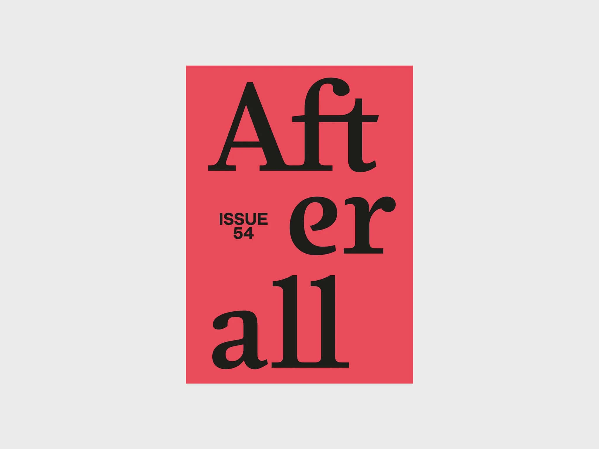 Red magazine cover with title, "Afterall" in black letters. The text "Issue 52" is printed in black on the left side. 