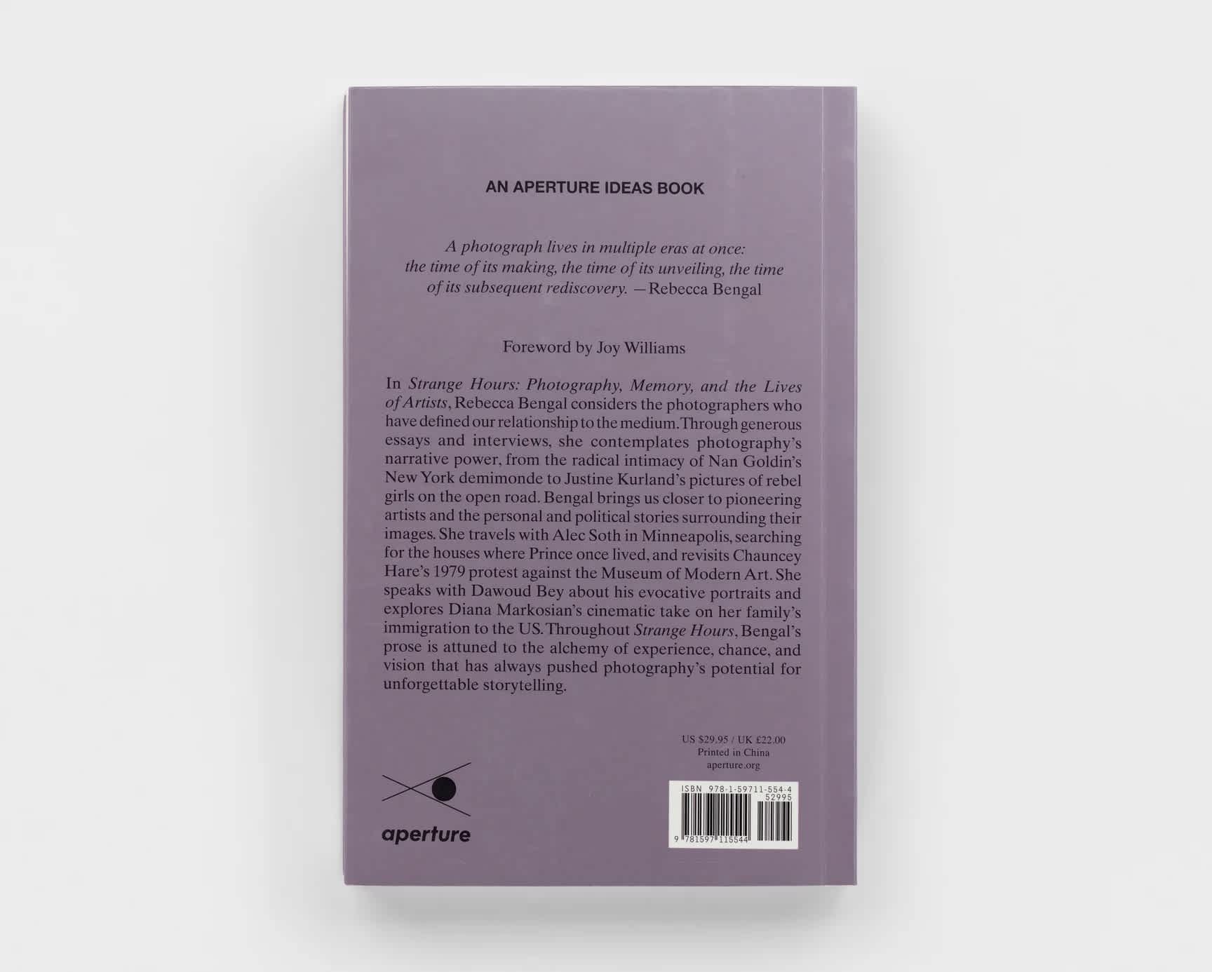 Back cover of a purple book with black text.