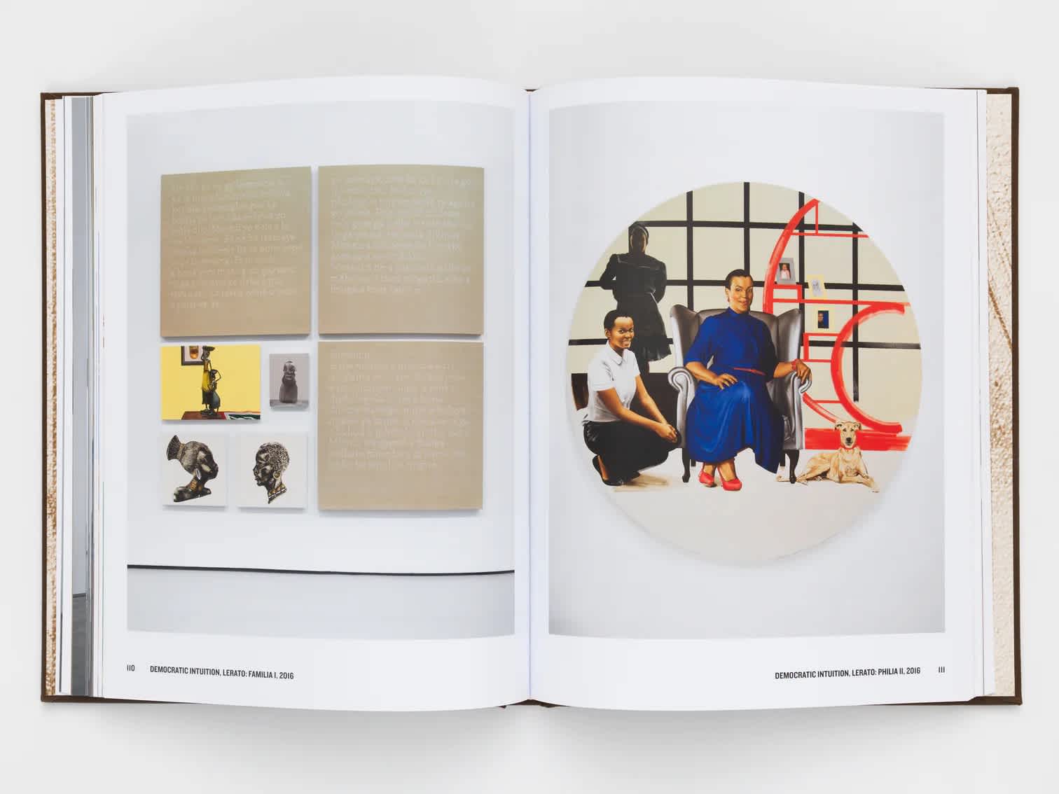 Open book with a painting on either page.