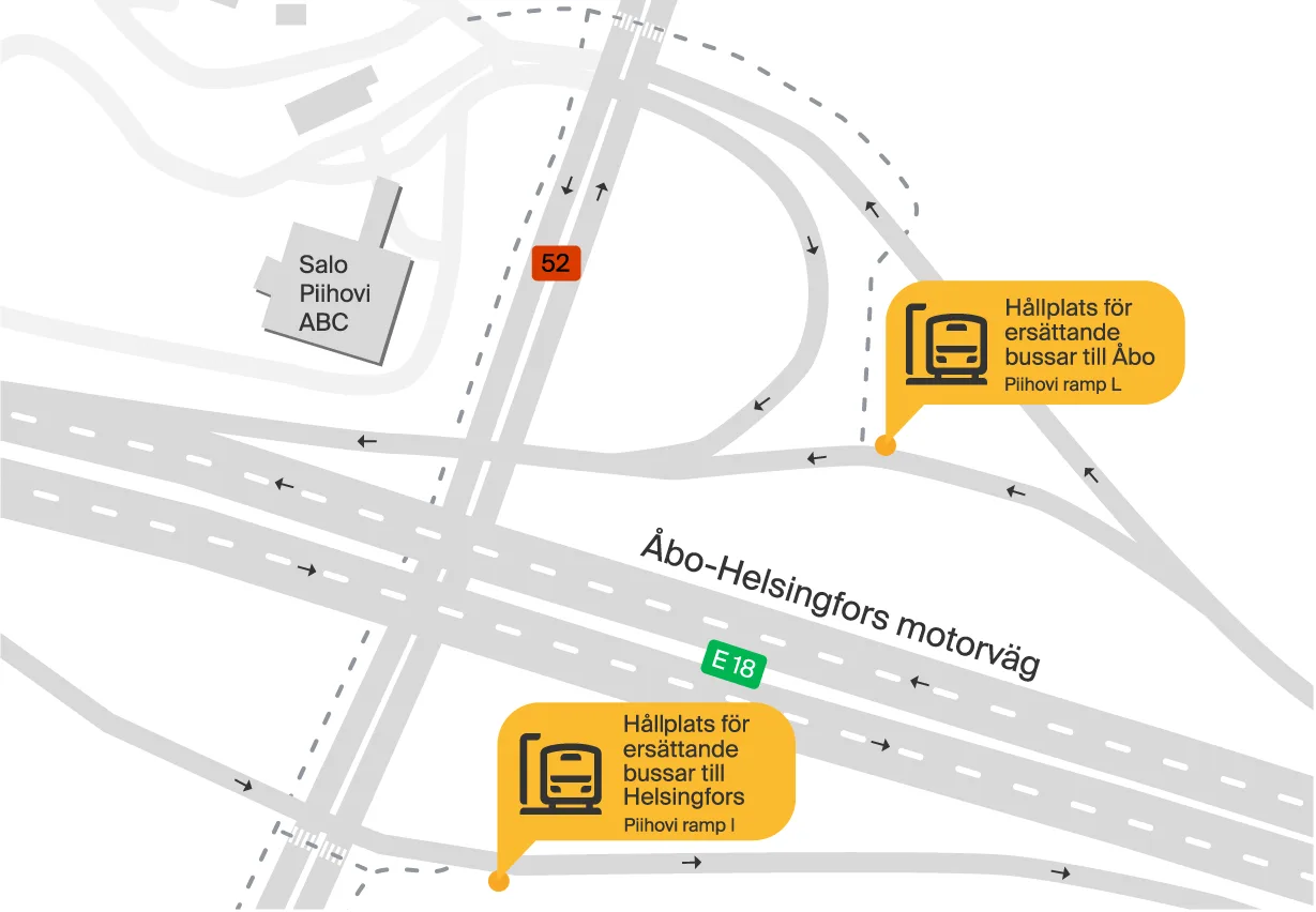 Bussipysäkit Piihovi I ja L. HUOM! n. 5 km Salon keskustasta. Helsinkiin matkalla olevat linja-autot pysähtyvät huoltoasemalta käsin katsottuna Turun moottoritien vastakkaisella puolella sijaitsevalla rampilla. Turkuun matkalla olevat linja-autot taas pysähtyvät huoltoaseman puoleisella moottoritien rampilla.