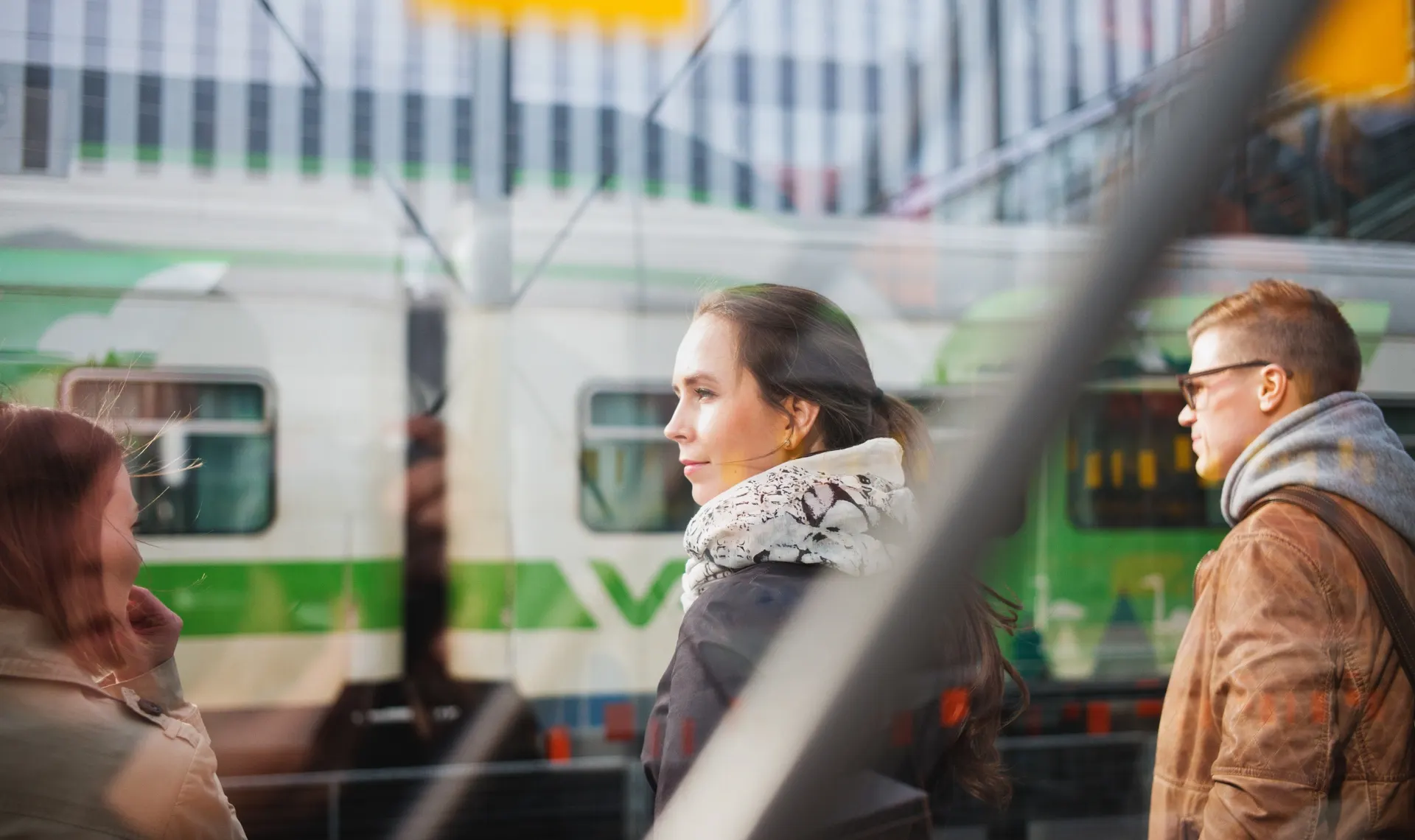 Students are boarding a long-distance train.