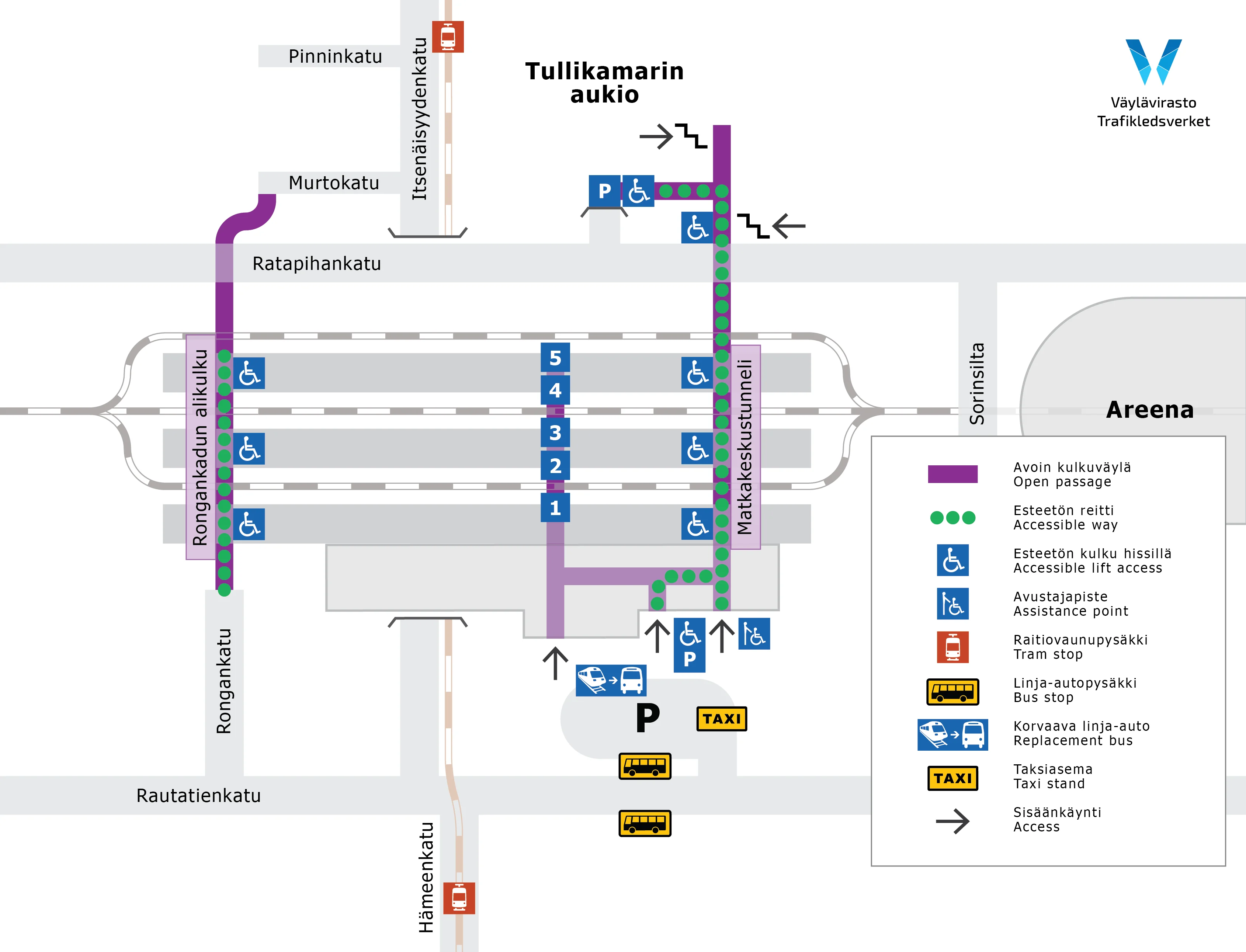 Tampereella korvaava linja-auto lähtee aseman edestä parkkipaikalta. 