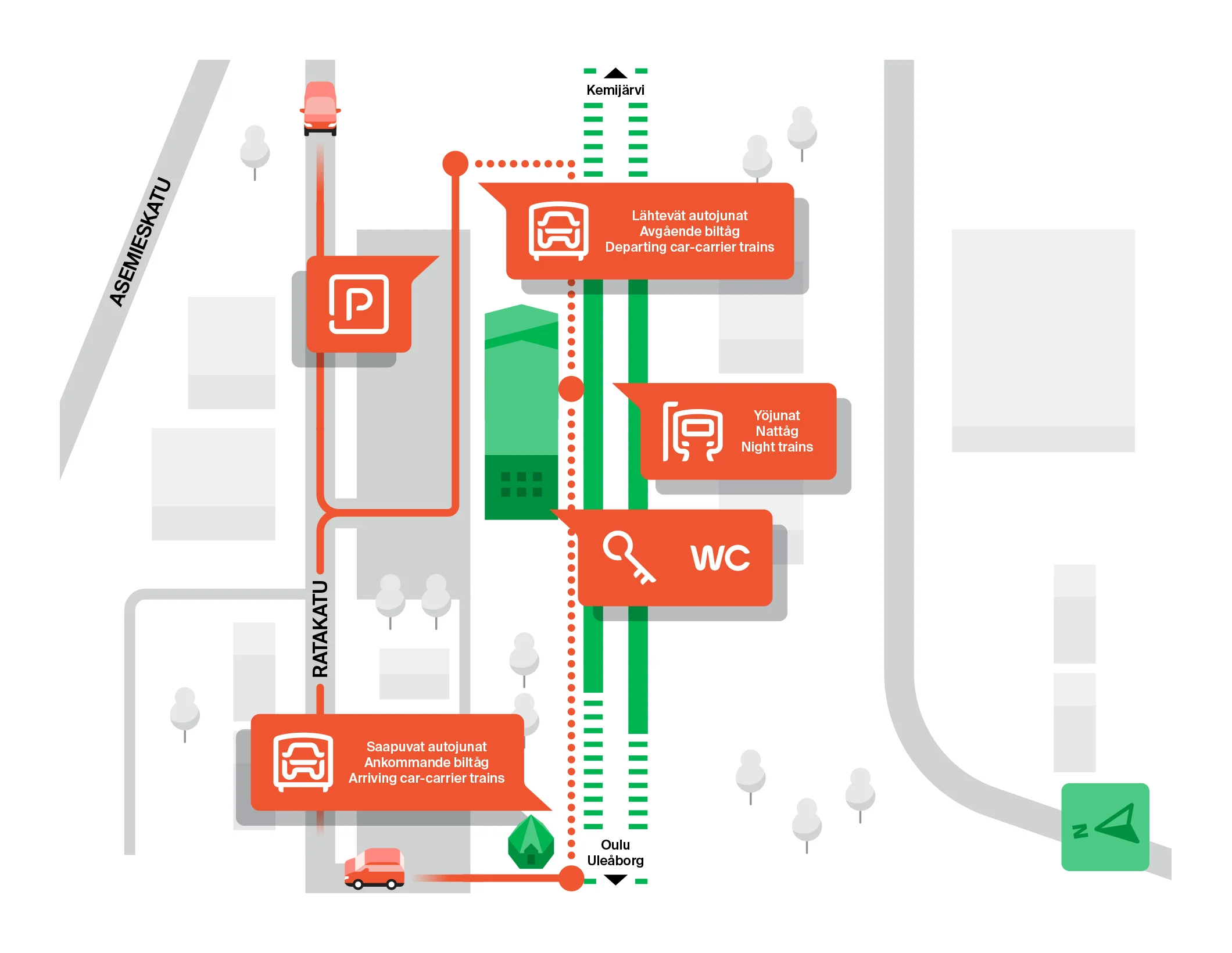 Karta över Rovaniemi järnvägsstation
