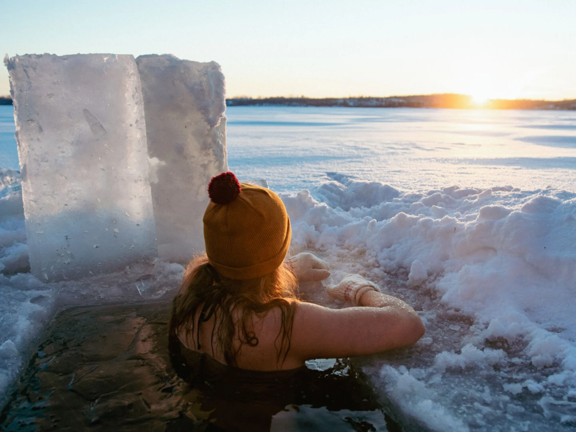 Woman winter swimming
