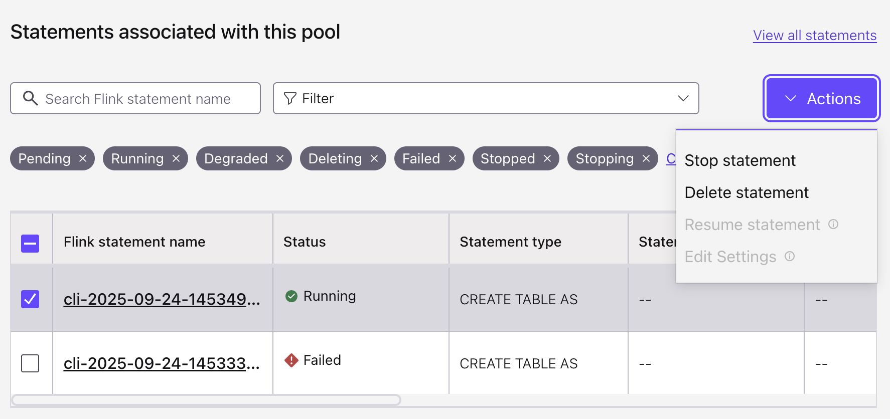 deleting a SQL statement