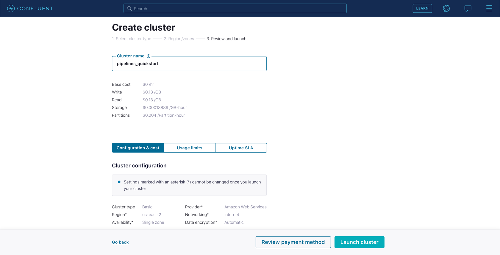 Create a cluster in Confluent Cloud