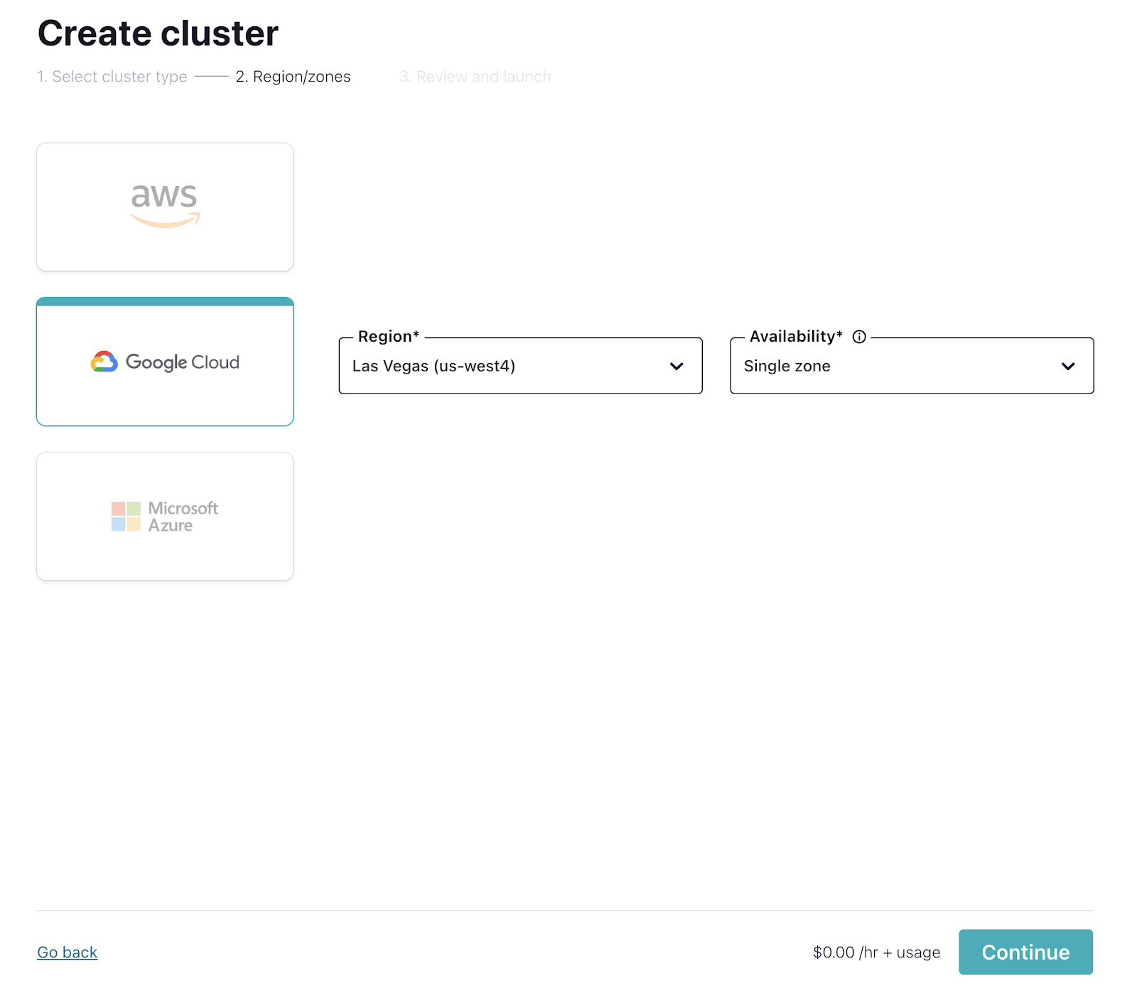 Choose a Cloud Provider Menu