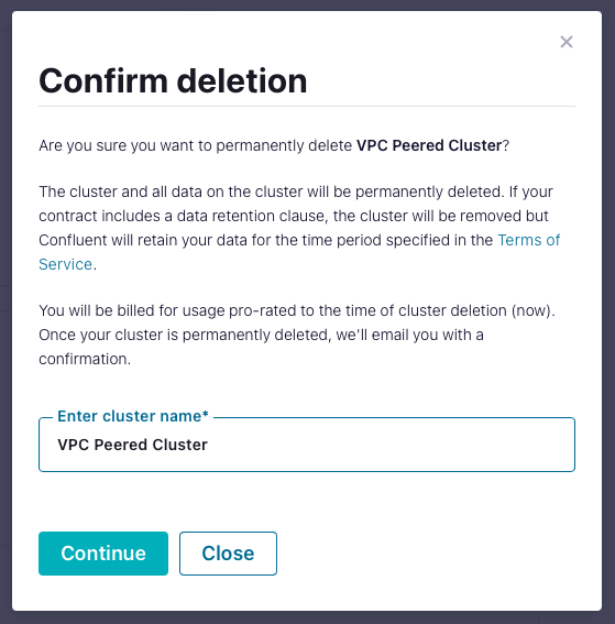 confluent-cloud-networking-delete-cluster-confirmation