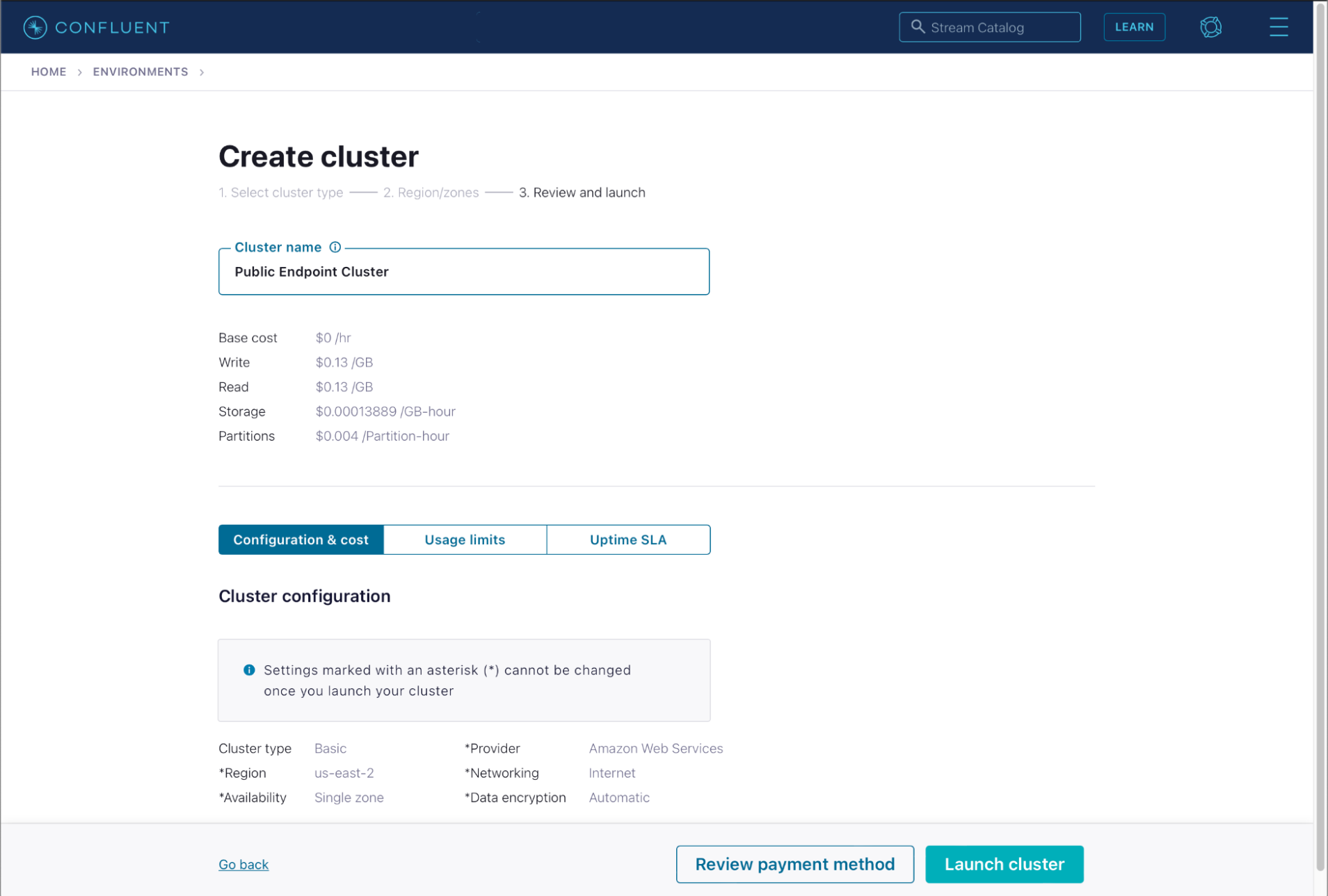 confluent-cloud-networking-create-launch-cluster