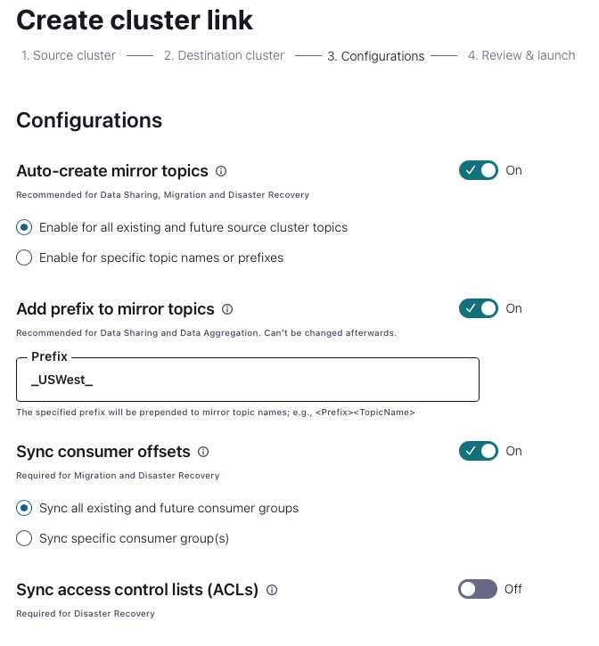 ClusterLinking Configurations