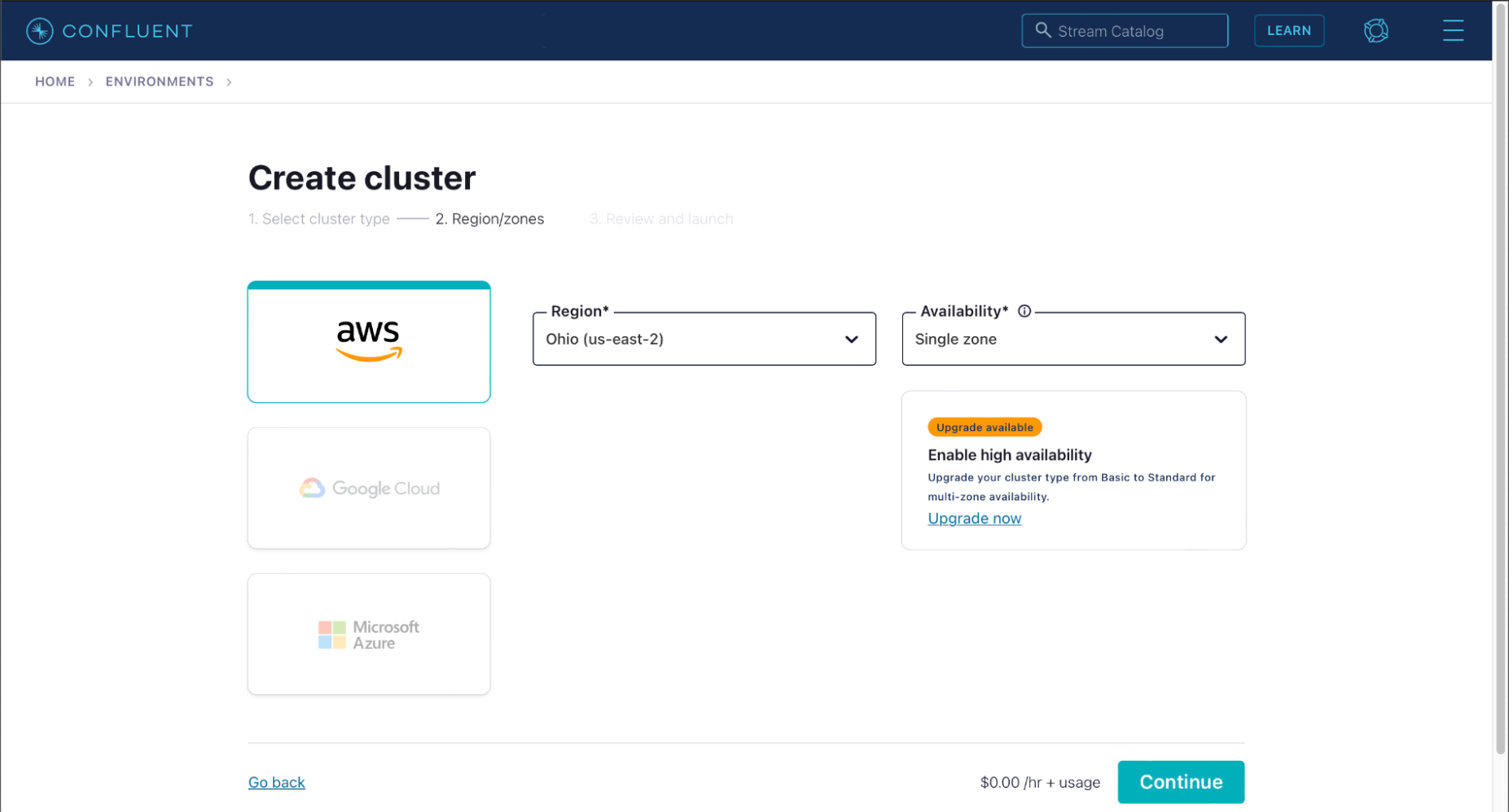 confluent-cloud-networking-create-cluster