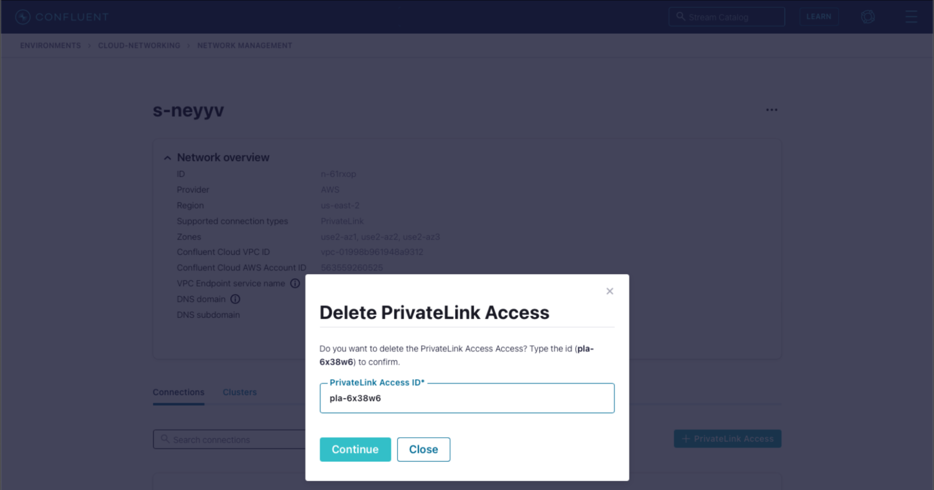 confluent-cloud-networking-delete-privatelink-access